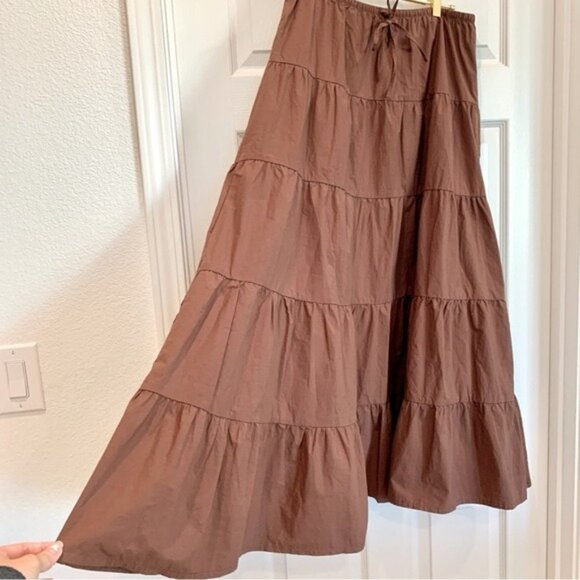 🌞 ZARA Tiered Maxi Skirt in Chocolate Brown Medium - Picture 5 of 12